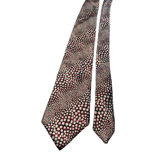 Strathmore All Silk Necktie Black Red White Geometric Pattern Mens Tie - Picture 1 of 4